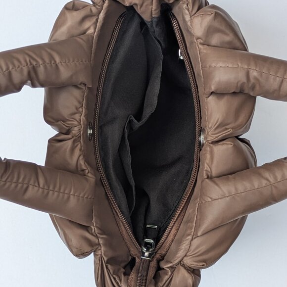 Brown Quilted Puffer Crossbody Bag – Water-Resistant Fabric, Removable Strap - Picture 3 of 8